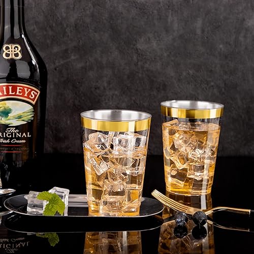Miniatura 7 de 120 vasos de plástico dorados  Vasos de plástico resistentes de 12 onzas  Vasos de plástico desechables con borde dorado  Vasos de plástico de alta