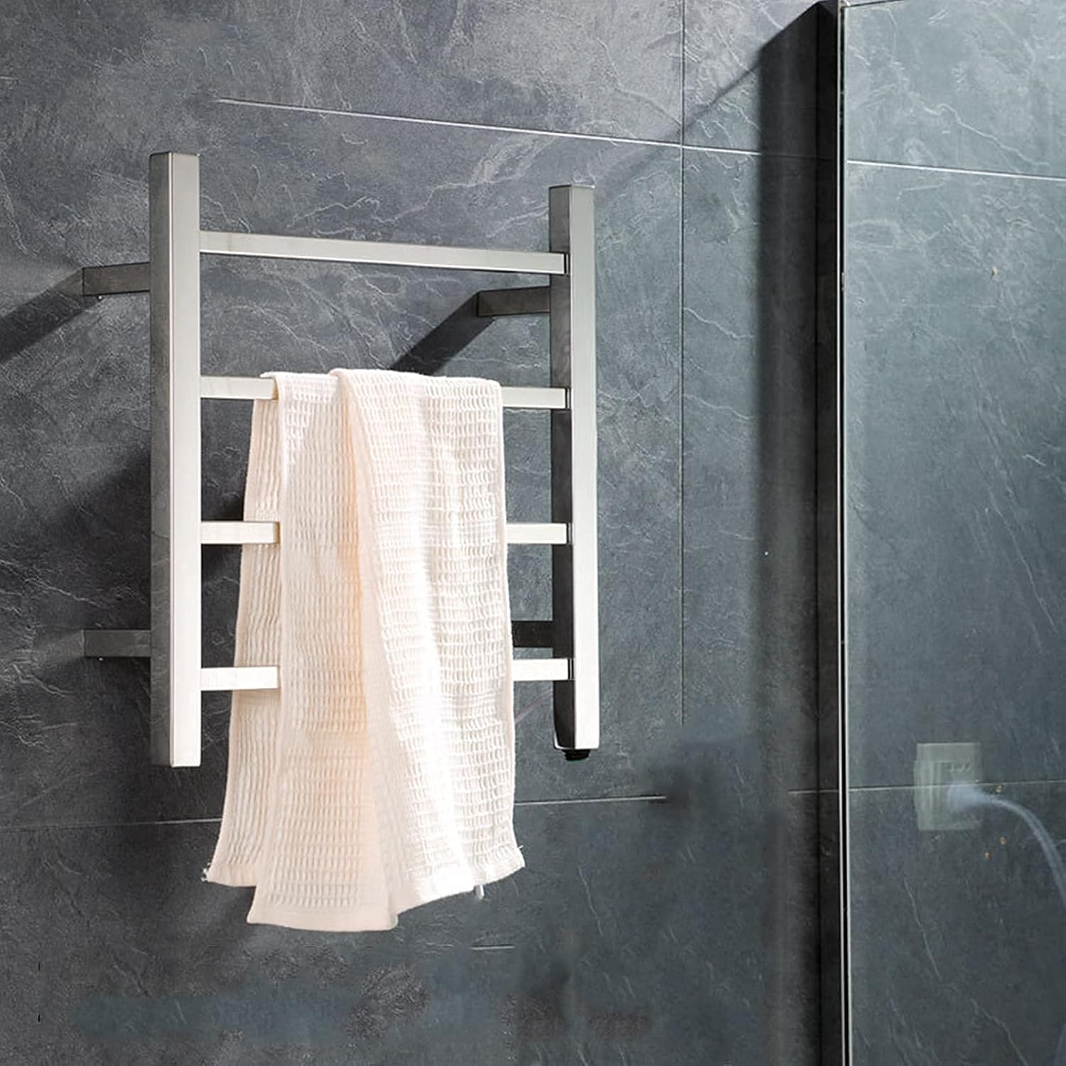 Towel Warmer, Electric Heated Towel Rail Radiator, for Bathroom Modern 4 Bar Wall Mounted Towel Warmer in Polished Chrome 50W 304 Stainless Steel Electric Heated Towel Rack,Plug in