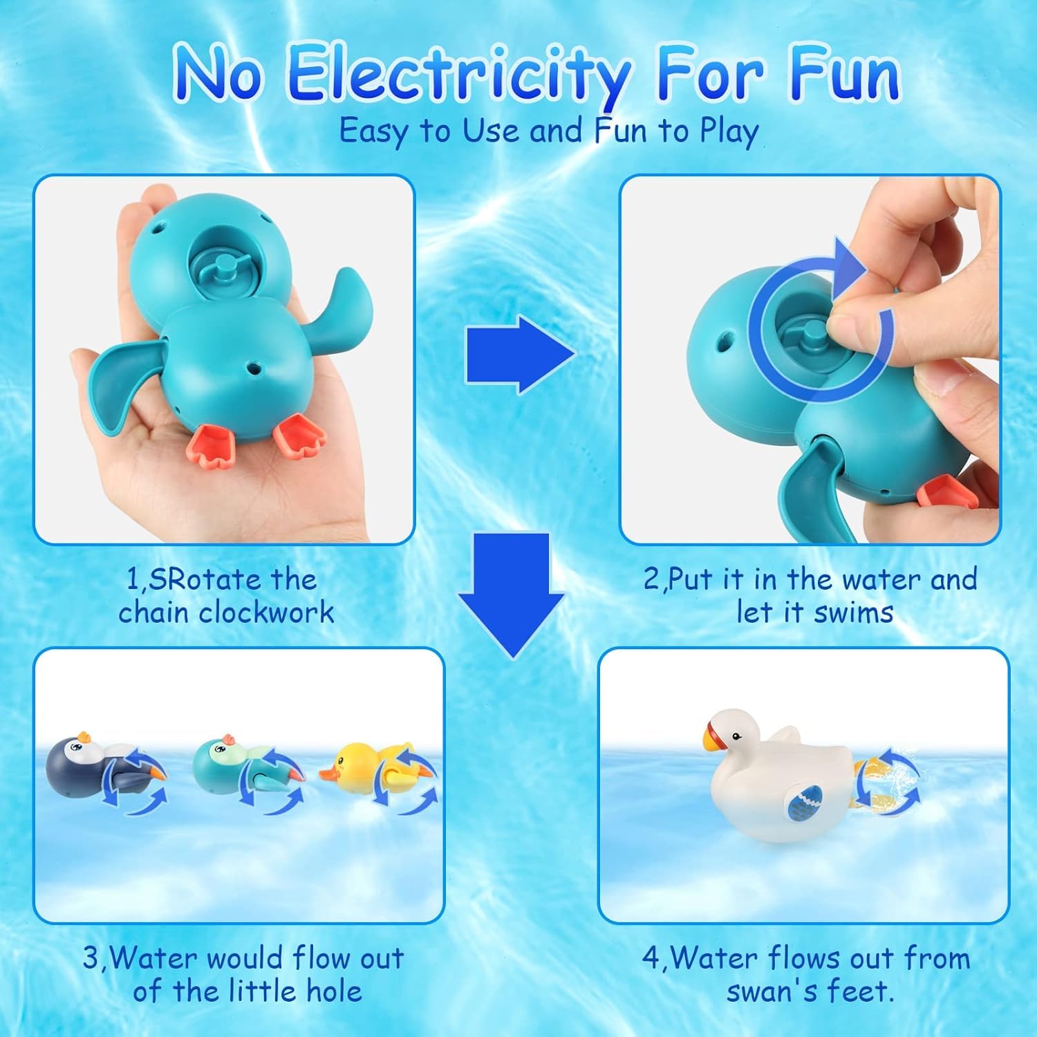 Jouets de Bain 4 Pièce, Jeux de Bain pour Enfants 1 2 3 4 Ans, Jouets Flottants, Jeux d'eau,Jouet Bebe Salle de Bain/Baignoire/Piscine/Douche, Jouet Cadeau pour Garcon Fille