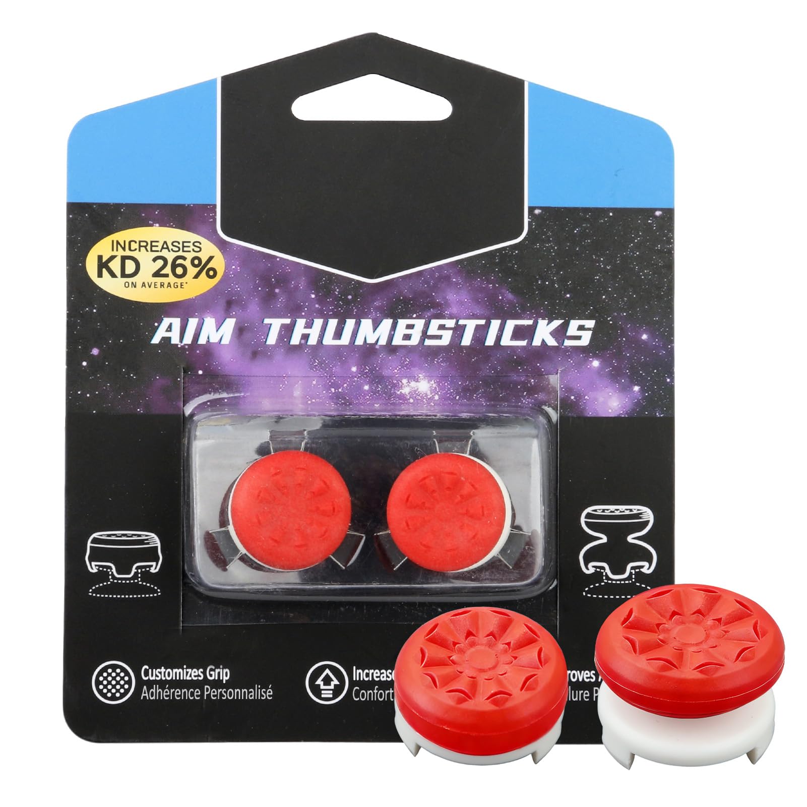 Controller Thumb Grips for PS4 PS5, Silicone Joystick Grips Thumb Stick Caps High-Rise & Mid-Rise for PS4/5 FPS Thumbsticks to Help with Control Aim Improve Accuracy Comfort Reduce Fatigue 2Pcs Red