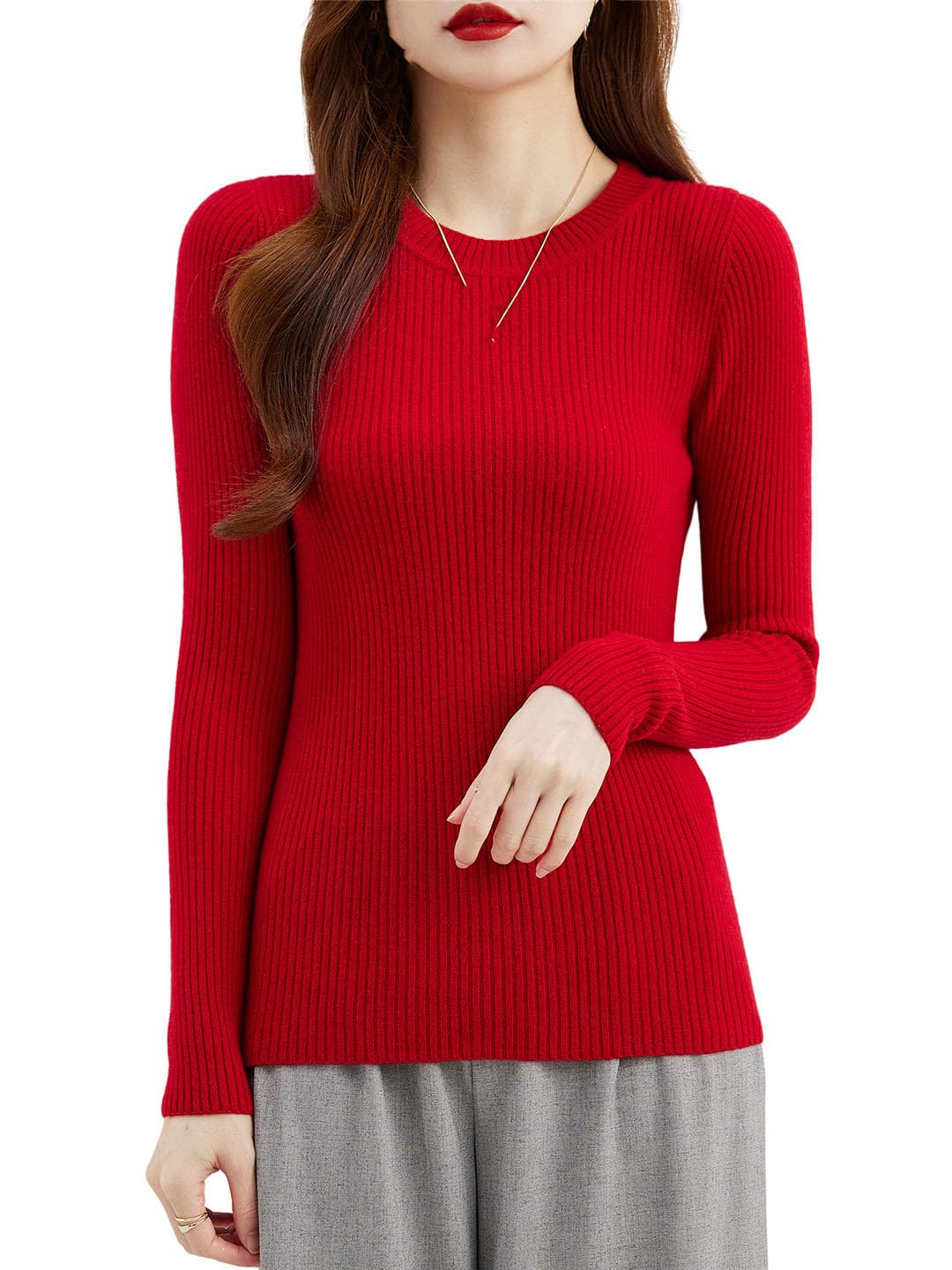 Vogrtcc Maglione Girocollo da Donna 1Wool Autunno Inverno Top Basic Maglioni Lavorati A Maniche Lunghe