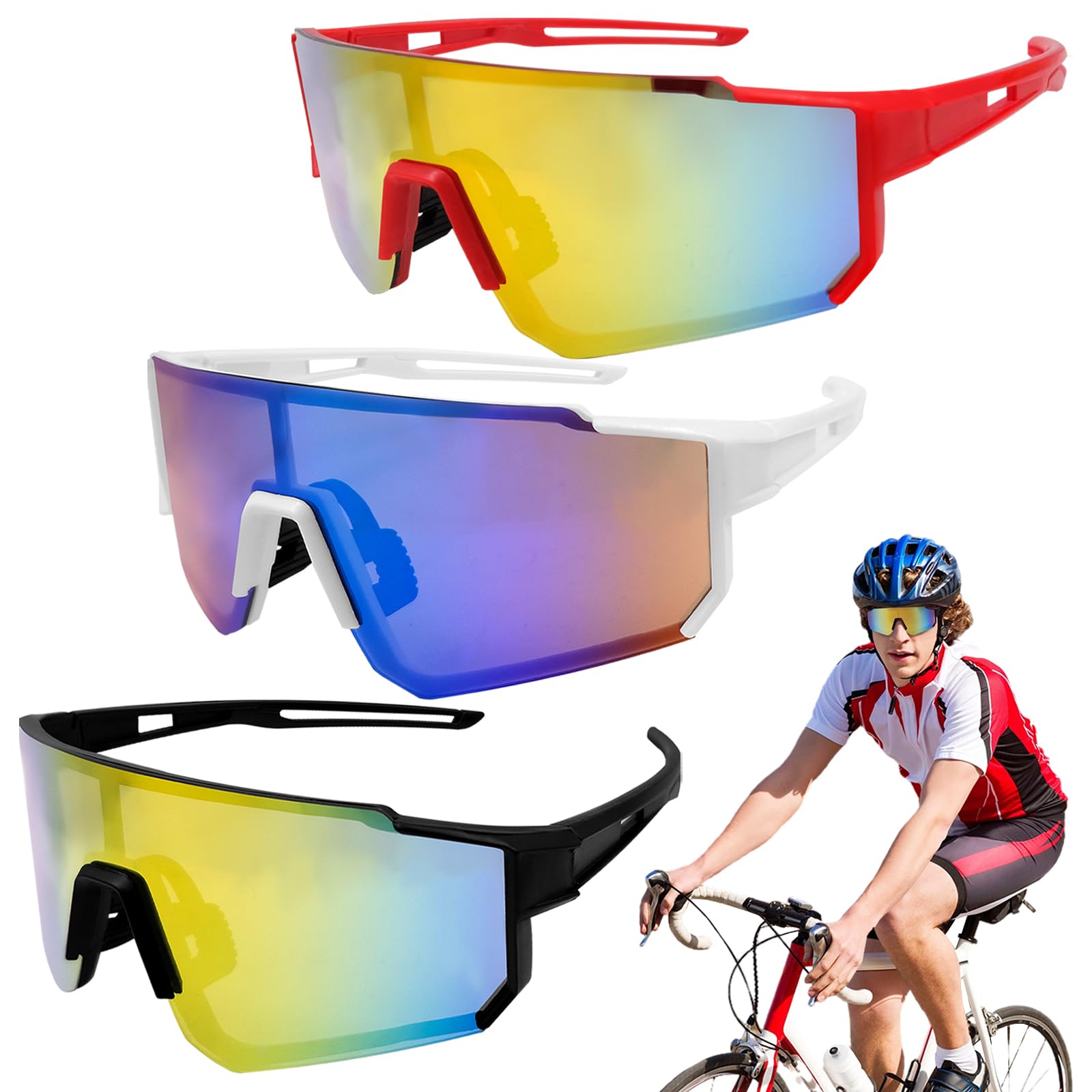 Nureeca 3 Pack Cycling Glasses – Running Sunglasses for Men & Women, Sports Sunglasses Polarised UV400, Sun Glasses for Cycling, Driving, Fishing