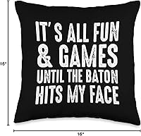 Vista 4 de Funny Baton Dancer Twirling Majorette Gift Idea Twirling-Fun and Games Till Baton Hits My Face - Almohada de 16 x 16 pulgadas, multicolor