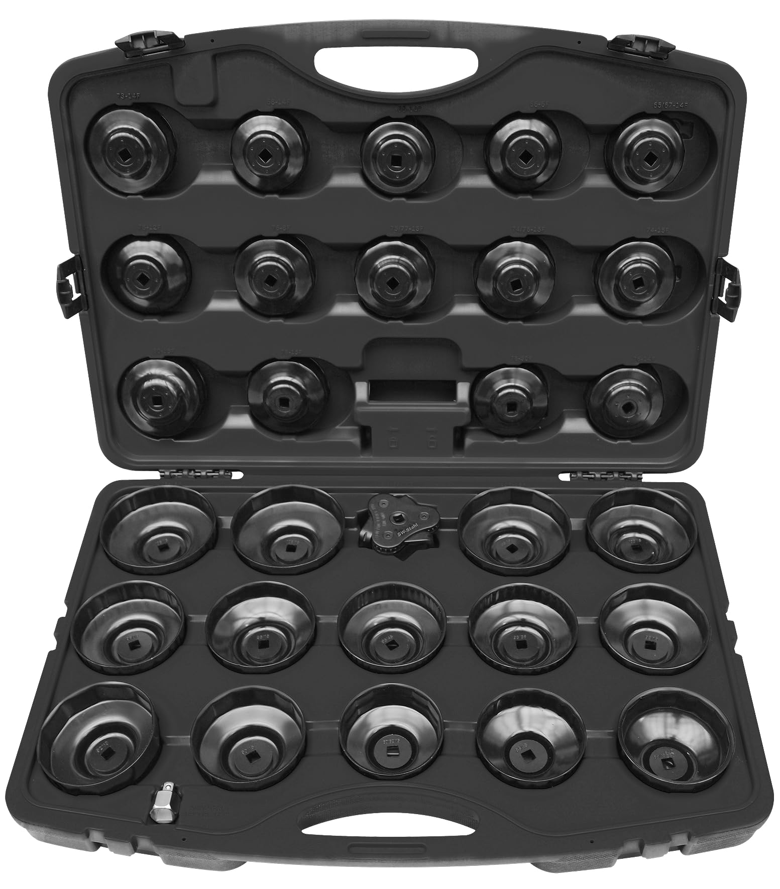 SW-Stahl 08460L Set Chiavi Filtro Olio a Campana, 30 Pezzi | Valigetta universale con chiavi a tazza per smontaggio filtri olio di vari veicoli, inclusi adattatori e accessori.