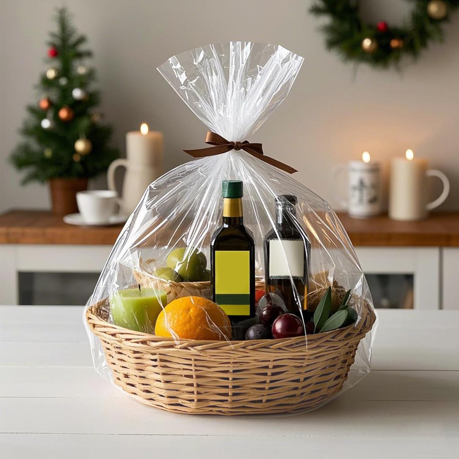 Decoración Navidad Cumpleaños Kit Para Cestas De Regalo - Cesta 30x20 Cm,  Incluye Lazo, Bolsas De Celofán Y Papel Triturado (Amarillo) Pack Regalo  Navidad, image size:1500x1500