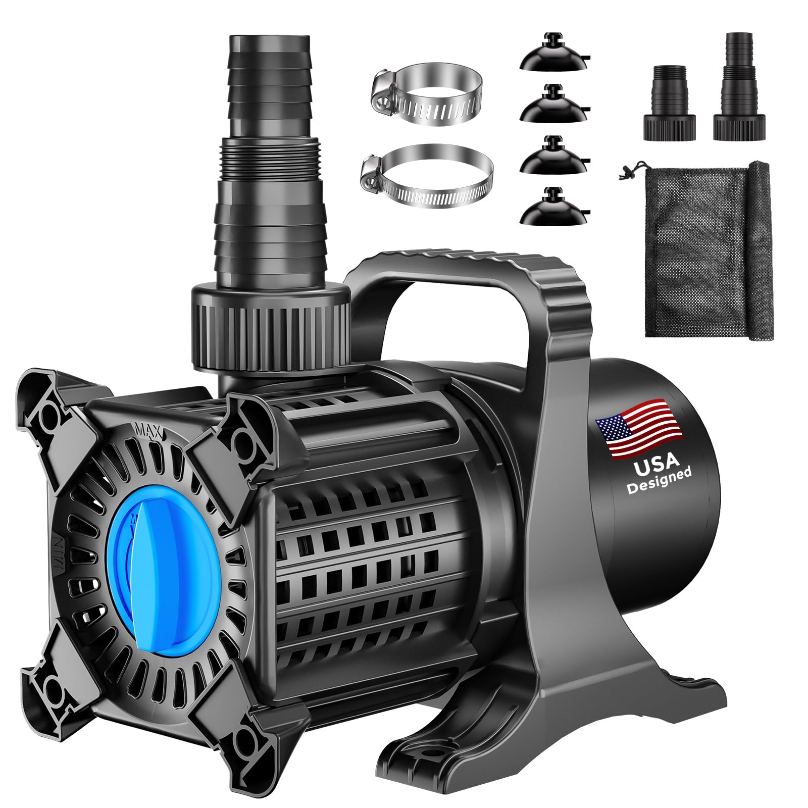 Photo 1 of OYO WATER Pond Pump, 5500 GPH Adjustable Flow Submersible Water Pump with Filter Bag, Copper Motor, IPX8 Waterproof for Outdoor Koi Pond, Fountain, Waterfall, Hydroponics