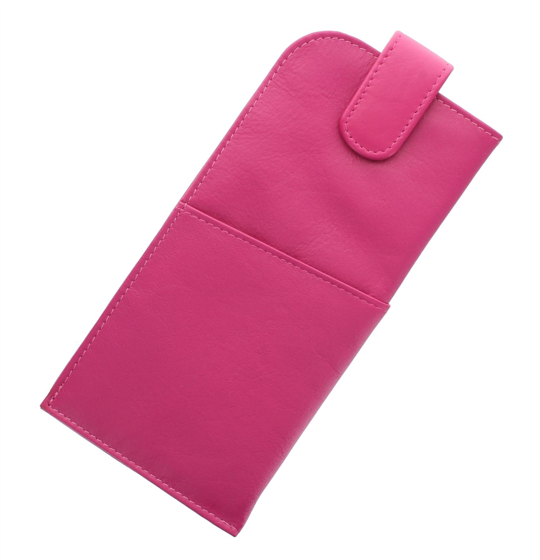 Mala Leather Pink Soft Slim Nappa Leather Glasses Case With Tab Fastener 5104_14M