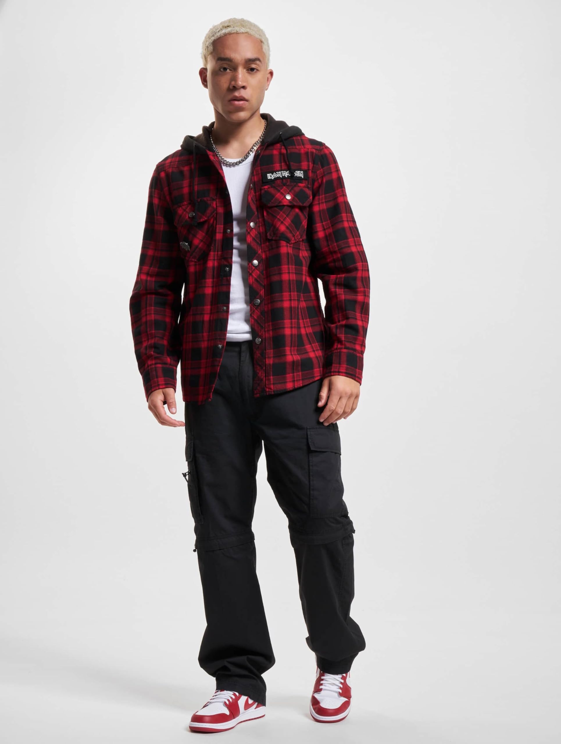 Iron Maiden Check Shirt Hooded Eddie Männer Langarmhemd schwarz/dunkelrot