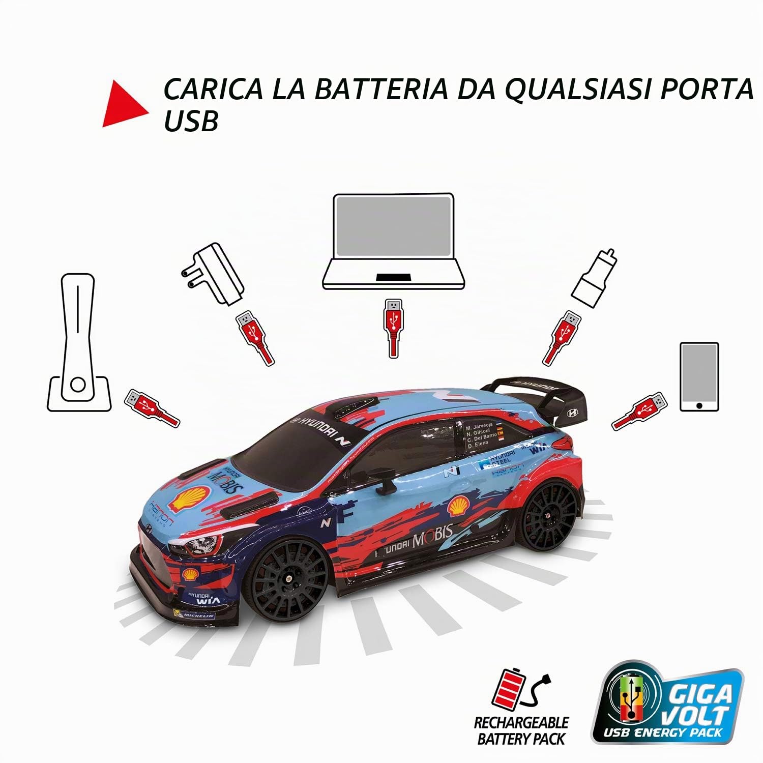 Mondo Motors - Hyundai i20 WRC - modello in scala 1:10 - fino a 20 km/h di velocità - auto giocattolo per bambini - 63667