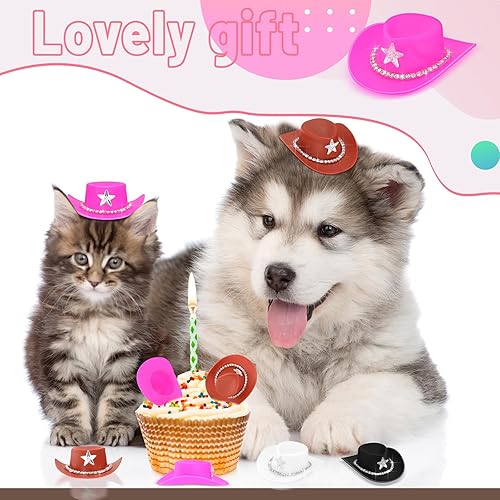 Miniatura 5 de Hungdao 20 piezas de mini sombrero de vaquero para manualidades, mini sombrero de vaquera para muñecas, pequeño sombrero de vaquero pequeño para