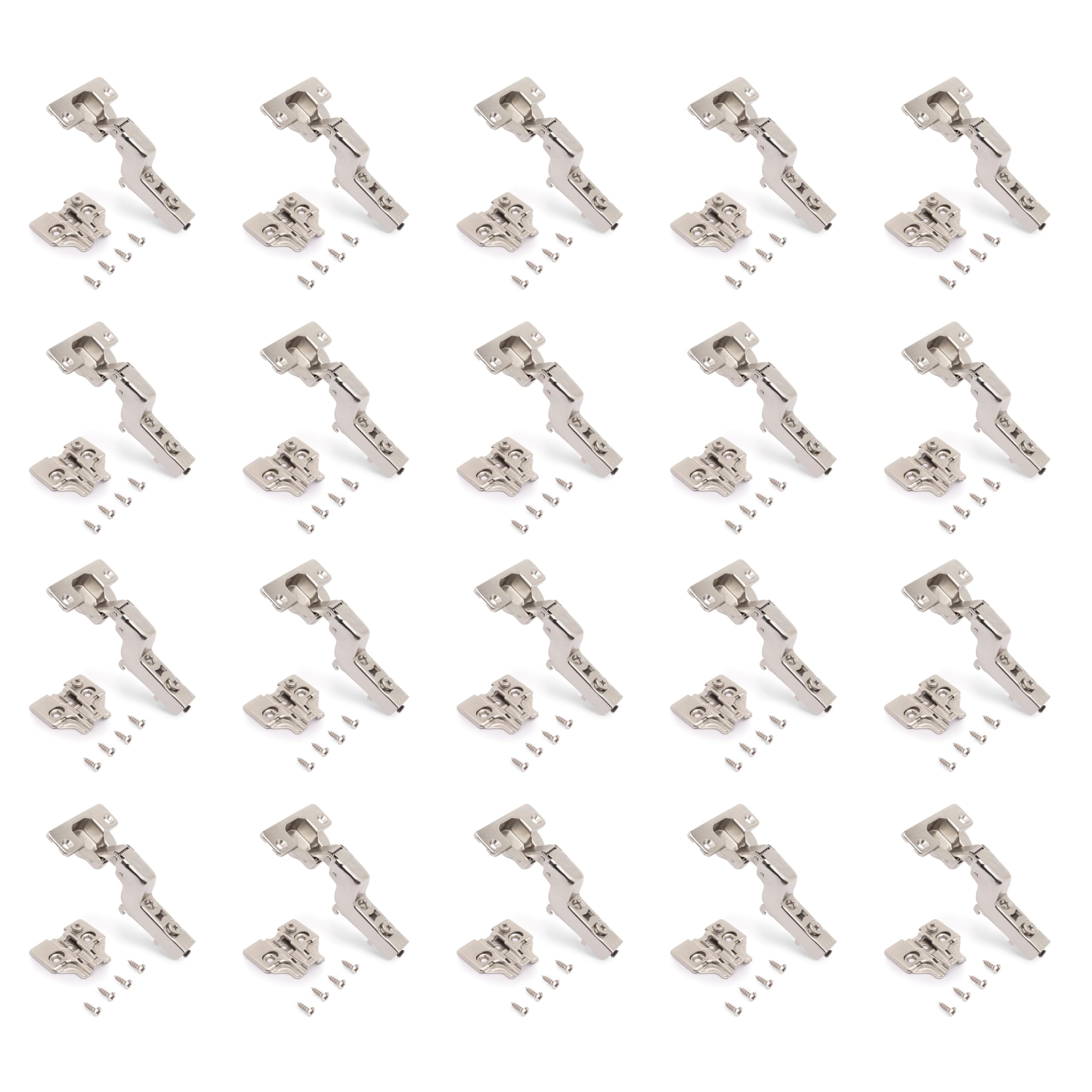 Emuca - Kit of 20 Inset Hinge X92 with Soft Close and Plate, Screw-on Plate, Opening Angle of 105º, Nickel Plated, Steel