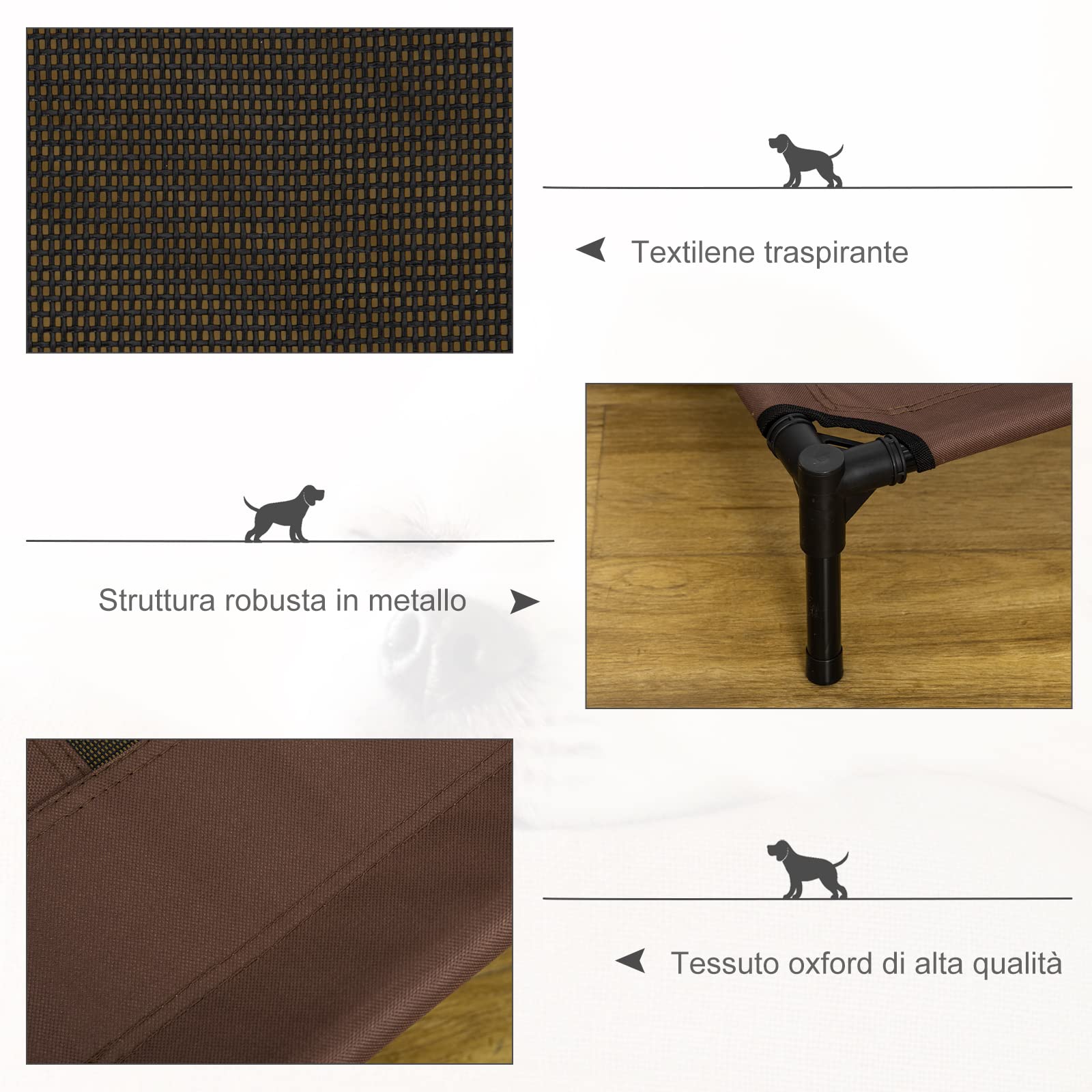 PawHut Brandina per Cani in Metallo e Tessuto Oxford Traspirante, 92x76x18 cm Marrone e Nero
