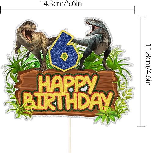Miniatura 2 de ChienMin Decoración para pastel de cumpleaños de 6 años, dinosaurio jurásico de la selva de dinosaurio, decoración de fiesta de cumpleaños de 6
