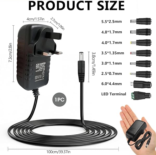 Universal 12V3A Power Supply UK Plug, 36W ACDC Adapter 8 Multi Plug Tips,100β240V 50/60Hz DC Charger Cable for LED Strips, Router, CCTVCamera, Laptop, Baby Monitor,MP3/MP4 and Home Electronics - 2