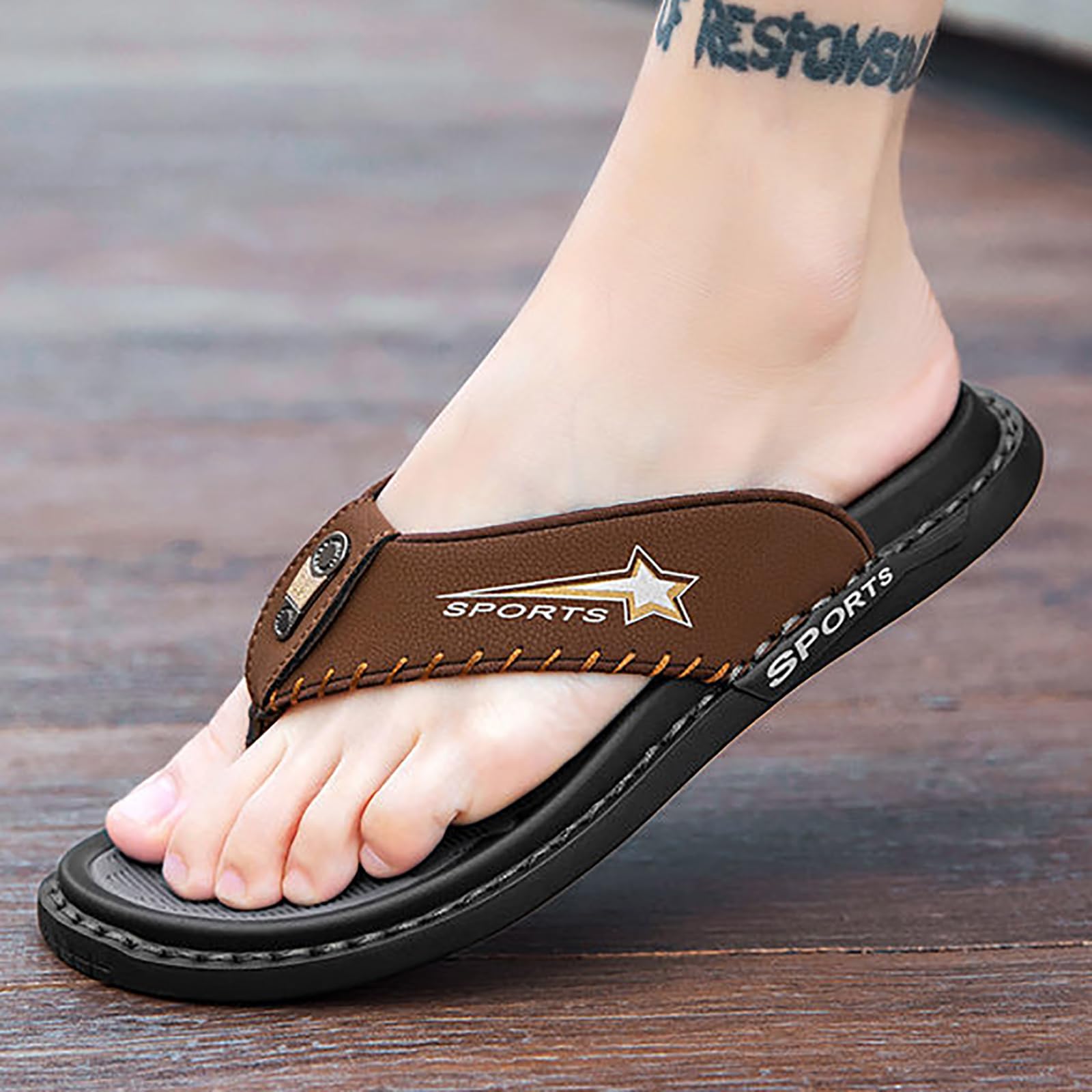 Chanclas Cuero para Hombre Verano Exterior Sandalias de Playa Zapatillas de Montaña Senderismo(Size:38 EU,Color:Marrón)