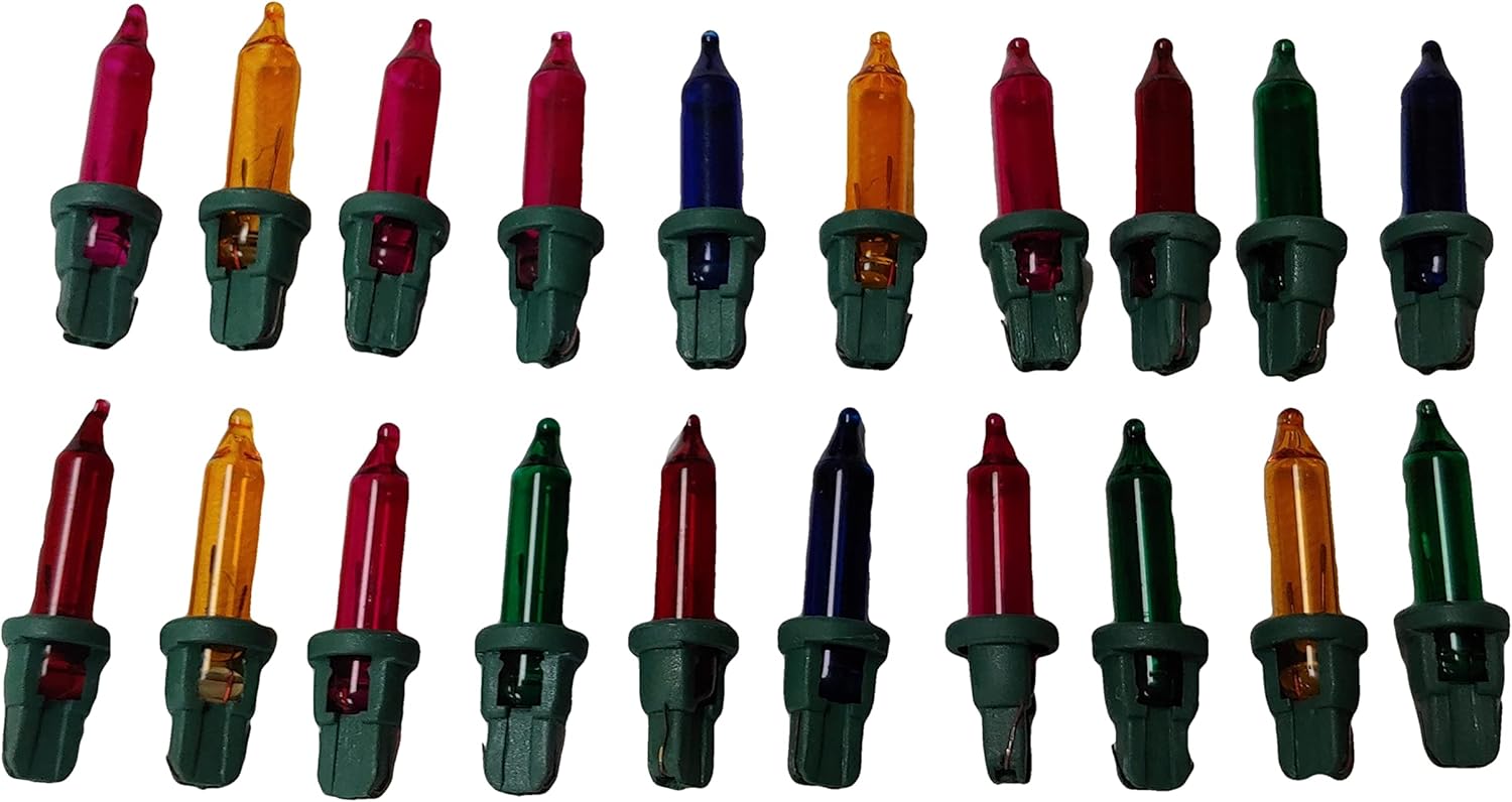 20 Colors D, 2.5 Volt V .425 Watt W Assorted Color Replacement Mini Christmas Tree Light Bulbs Lights, Incandescent, Green Blue Red Pink Green Base Indoor/Outdoor by JLMissouri PLEASE READ DESCRIPTION