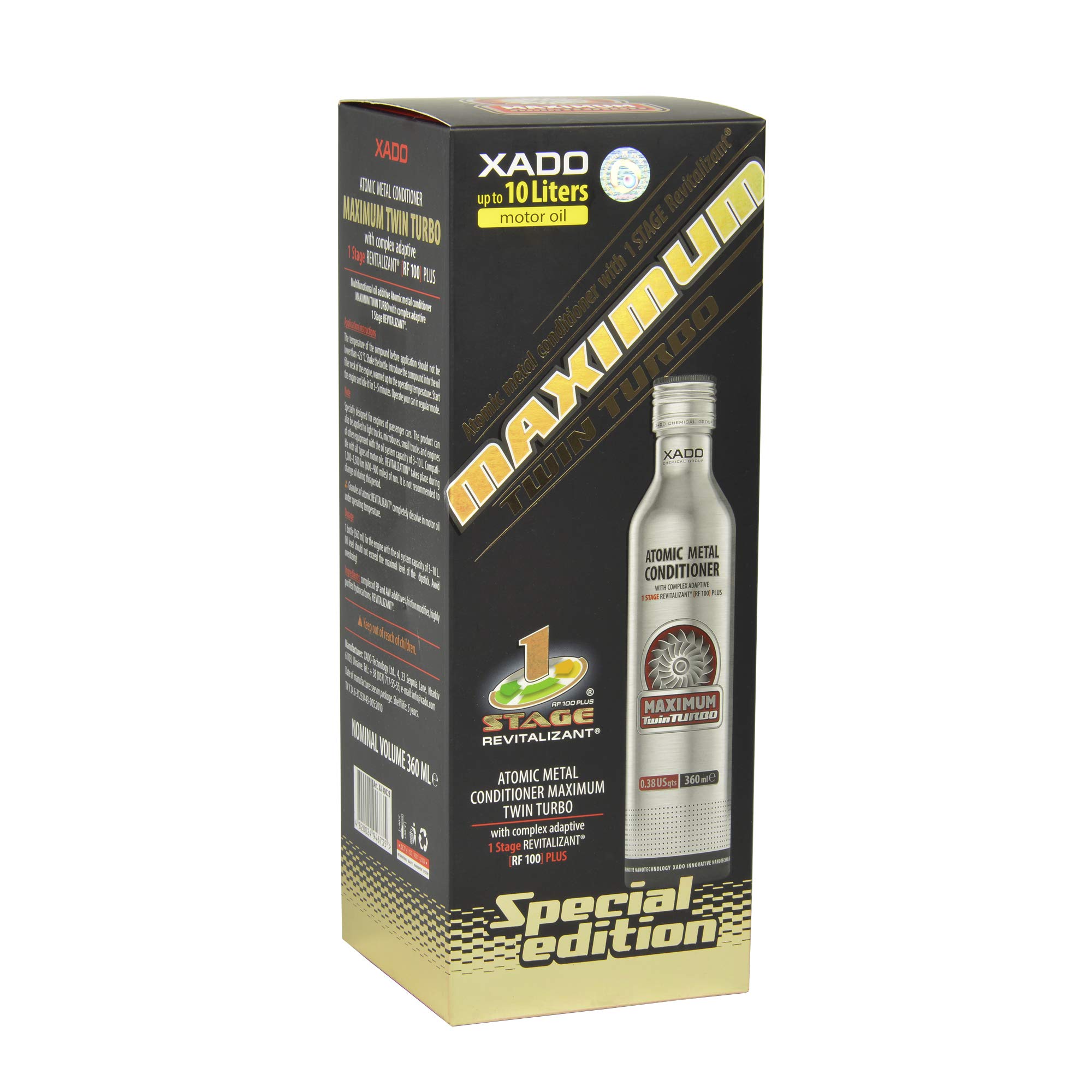 XADO 1 Stage Maximum Twin Turbo, protección para el motor, regenera, contra el desgaste, aditivo para aceite con Revitalizant (360ml)