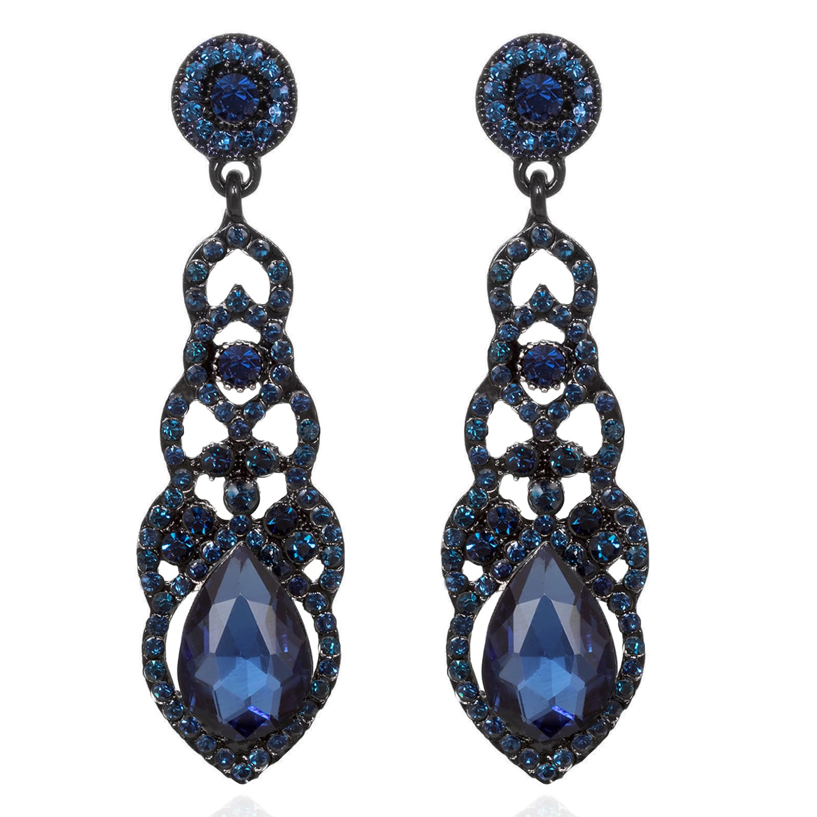 TRWWELL Vintage Rhinestone Wedding Bridal Teardrop Dangle Earrings Fancy Crystal Chandelier Drop Earrings for Women Brides