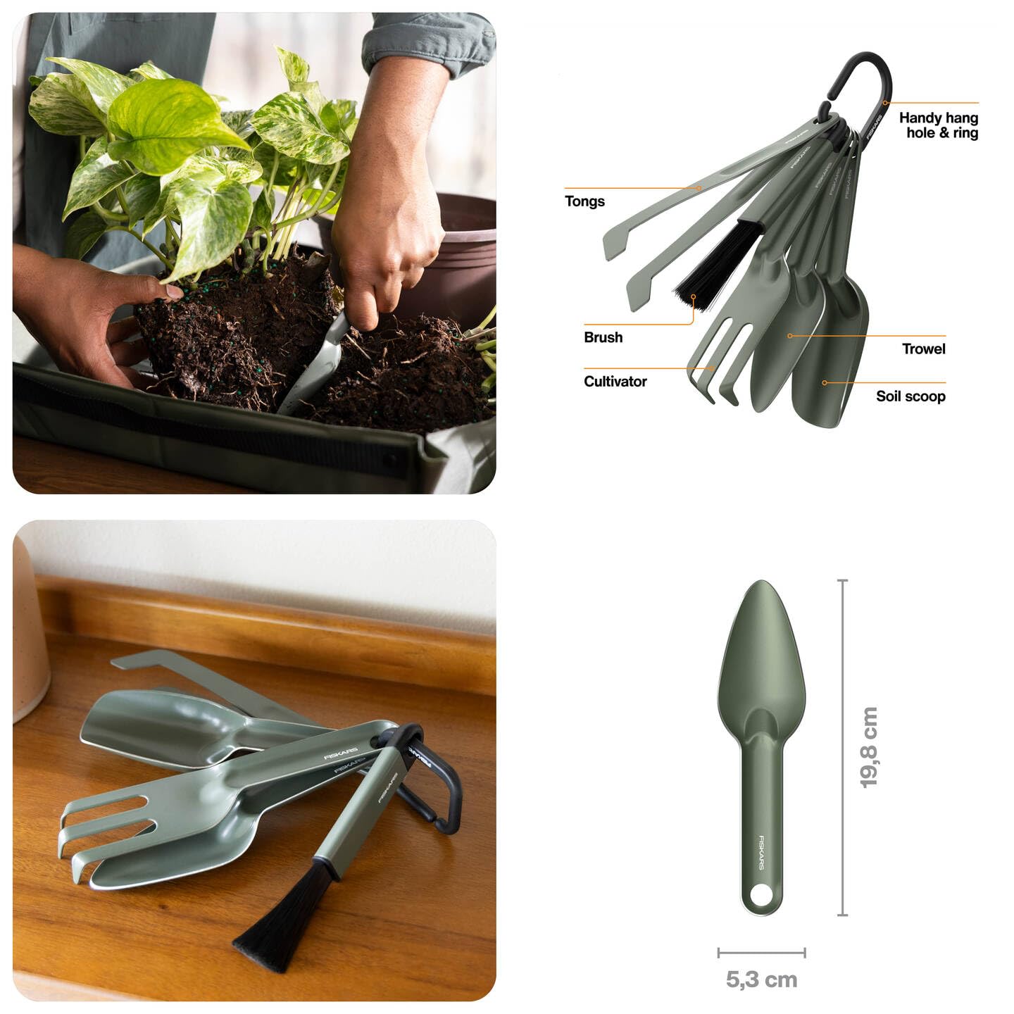 Fiskars Urban Plant Care, Set d'Outils de Jardinage, 5 Pièces