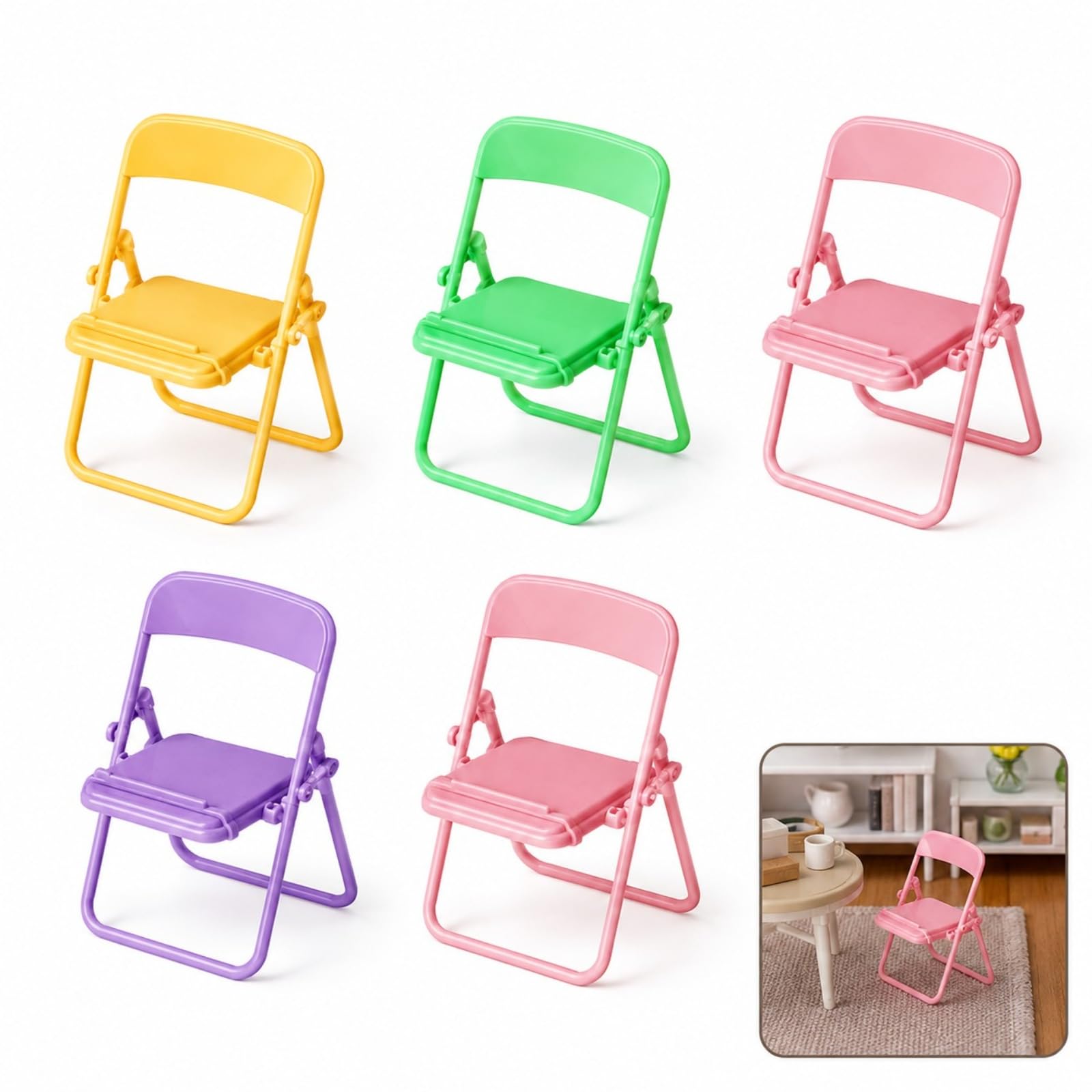 Mistillion 5Pcs 1/12 Scale Miniature Folding Chair Models, Colourful Plastic Mini Furniture Props for Scale Model Scene Building, Micro Landscape & Professional Model Making Accessories