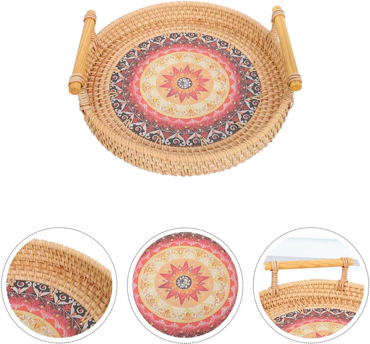 Double Handle Woven Food Basket, Rattan Portable Bread Basket