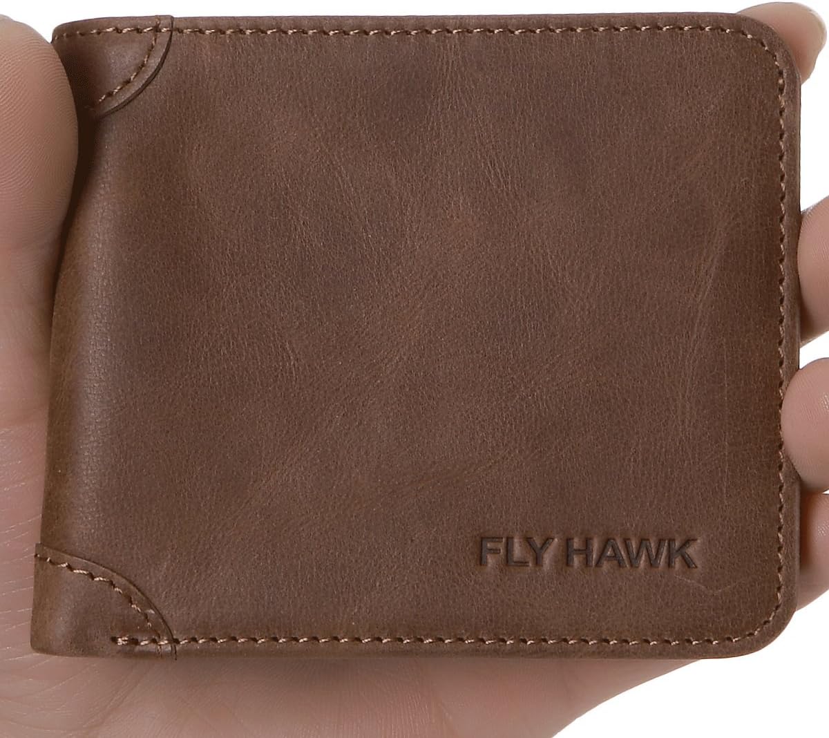 FlyHawk RFID Blocking Genuine Leather Wallets for Men Biford Mini&Slim Size Wallet