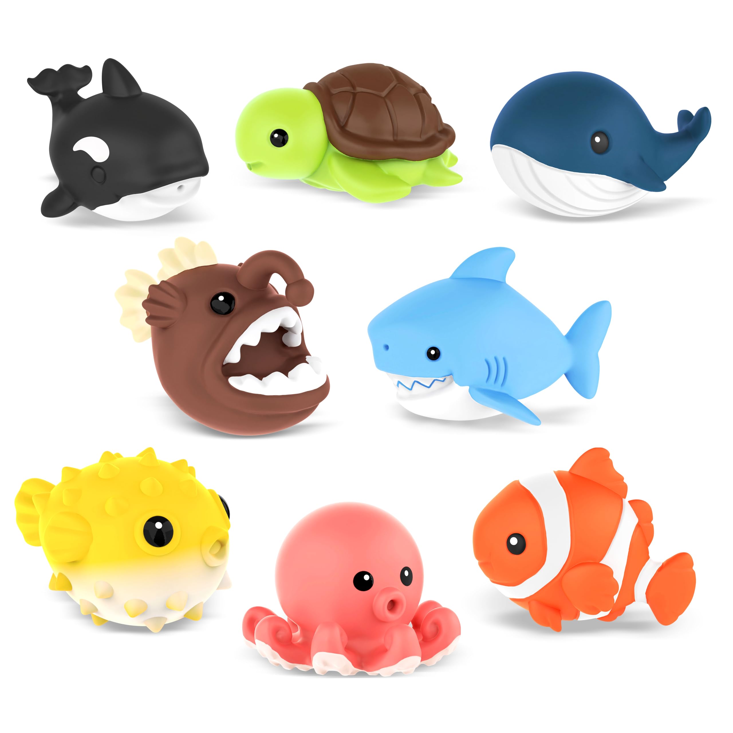 Zippytots 8 PCS Ocean Animal Bath Toys Mold Free Infant Bath Tub Toys for 12 Months - No Hole Bathtub Toys for Toddlers 1-3 Water Pool Toys for Baby Toddler Ages 1+