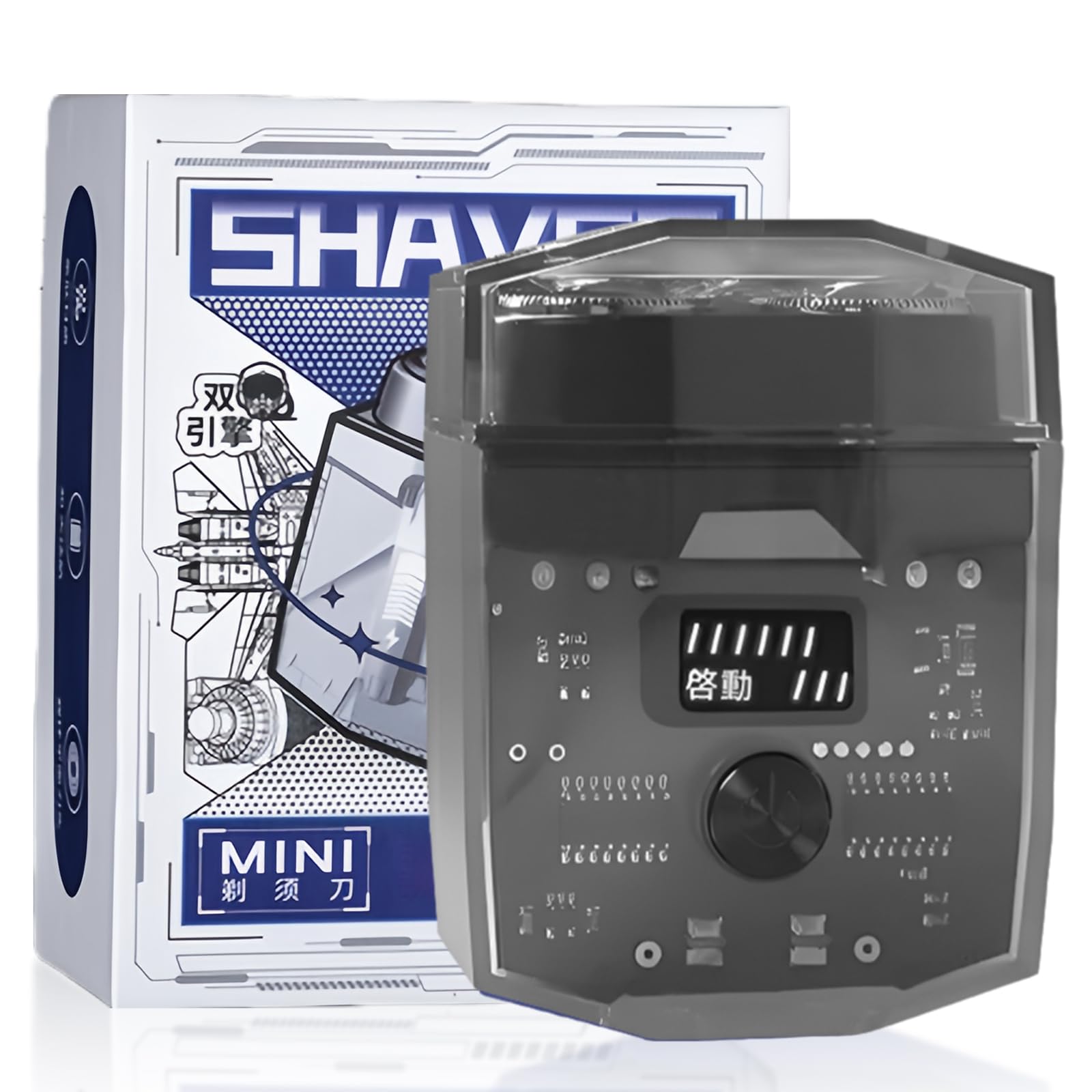 Portable Transparent Razor, Double Engine Mecha Small Electric Razor Set, with Multifunctional Shaving Head &amp; Smoothshave Blade (Black)
