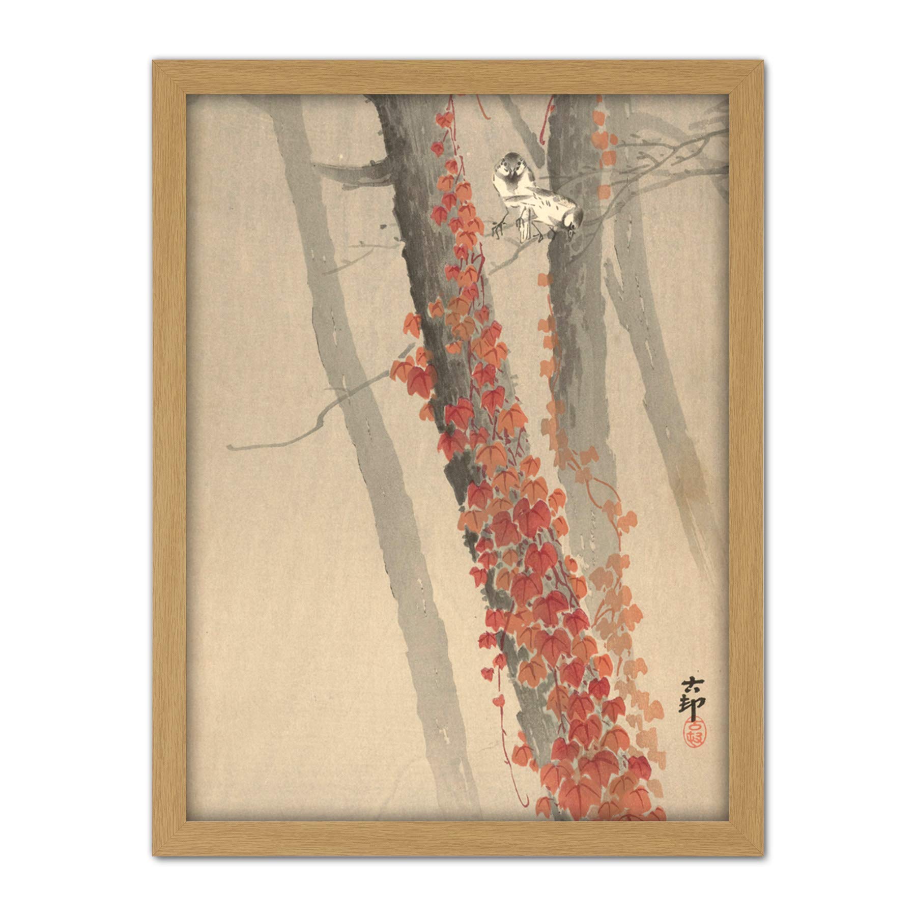 Artery8 Ohara Koson Red Ivy Japanese Painting Artwork Framed Wall Art Print 18X24 Inch
