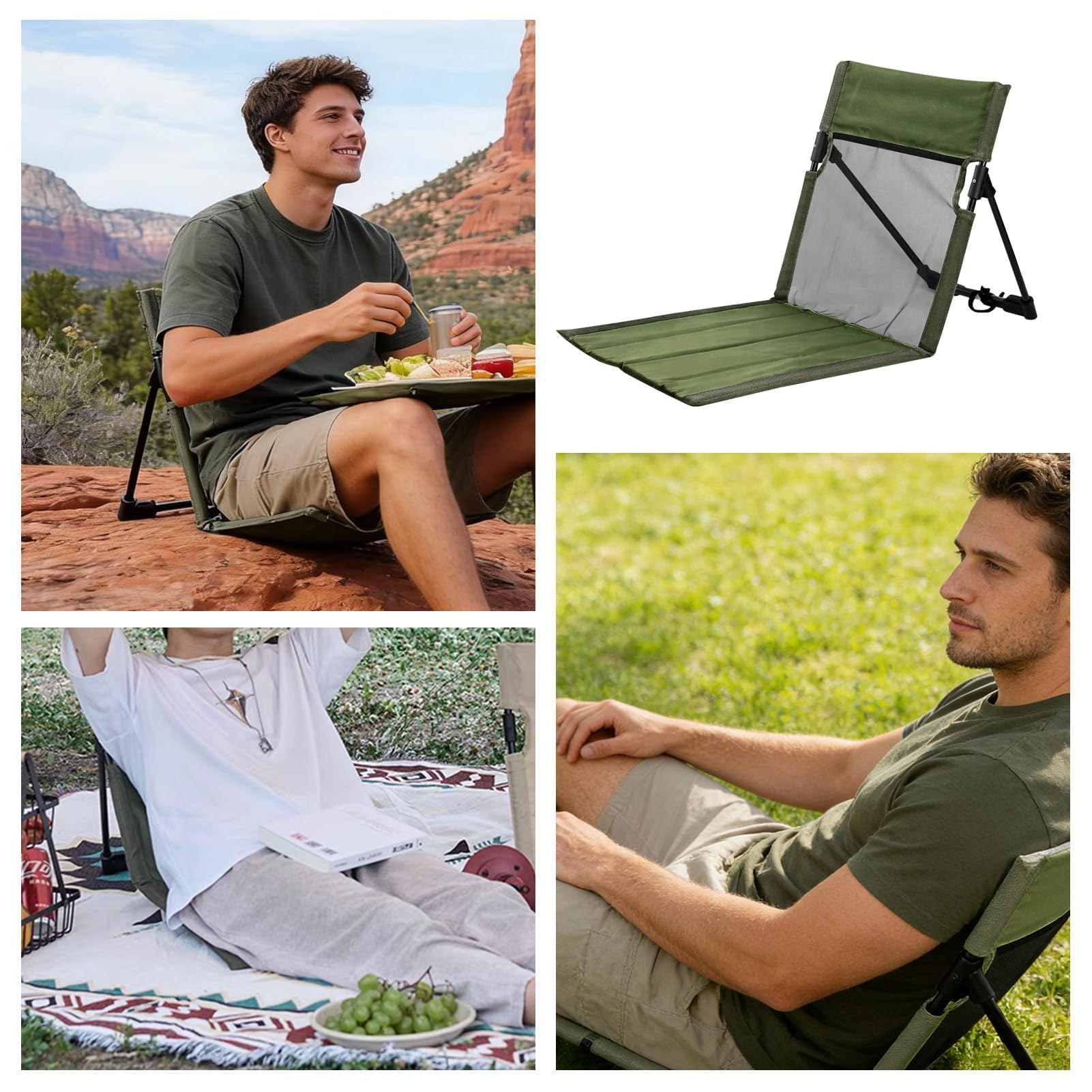 Tappetino da Spiaggia con Schienale,Schienales da Spiaggia Sedia Campeggio, Leggera Trasporto Stuoia Mare con Schienales per Campeggio, Cortile, Picnic (Verde, Modello traspirante)