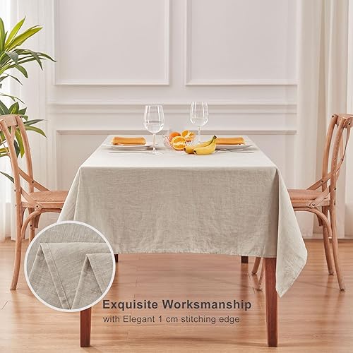 Miniatura 5 de TOSMO Mantel 100% de lino francés, mantel rectangular lavable para cocina, comedor, fiesta, cóctel, uso diario en interiores y exteriores (60 x 84