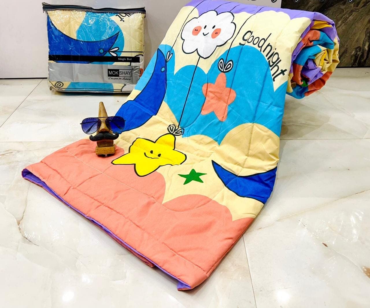 Aroma Brand- Cotton Winter Cartoon Kids Single Bed Comforter/AC Quilt for Boys and Girls (Size 60 * 100 inches) (Multi-Good Night)| TC - 250