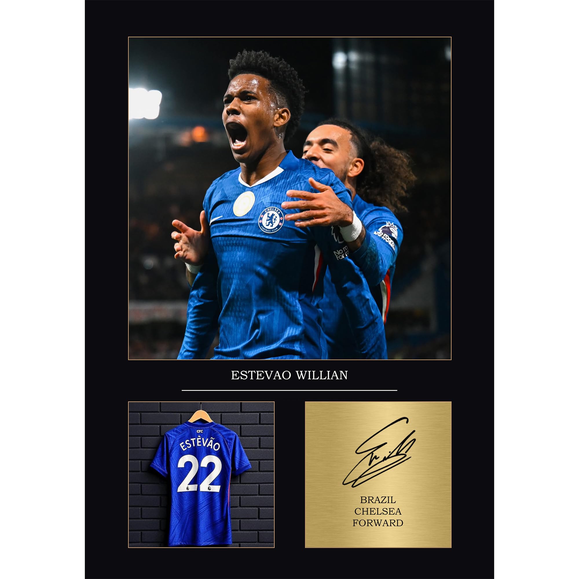 Estevao Gift Signed A4 Print Display Unframed Chelsea Gifts For Boys Digitally Reproduced Signature Chelsea FC Gifts For Boys CFC (Framed)