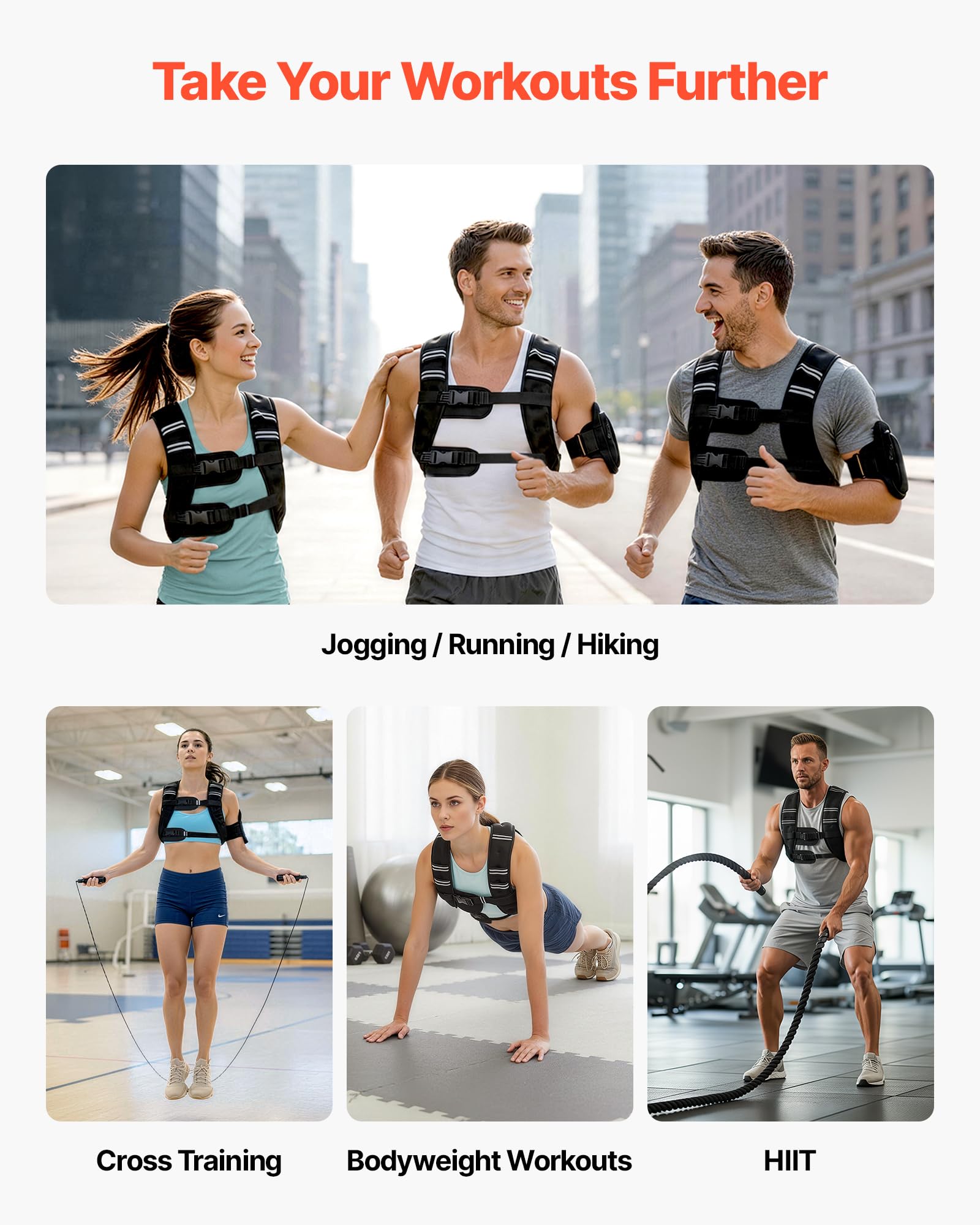 VEVOR Gilet lesté, 13,8 kg, veste de poids à boucle réglable pour homme et femme avec bande réfléchissante, équipement d'entraînement pour musculation, course, jogging, fitness et perte de poids, noir
