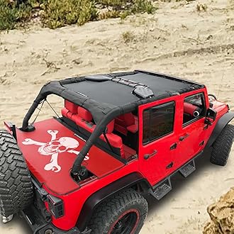 Shadeidea Wrangler JK Cargo Cover for Jeep JKU Rear Trunk Cover Vinyl Tailgate Tonneau Cover Robicon Sahara Sport S 4 Door (2007-2018) - 3 Year Warranty (Cherry Red - Skull)
