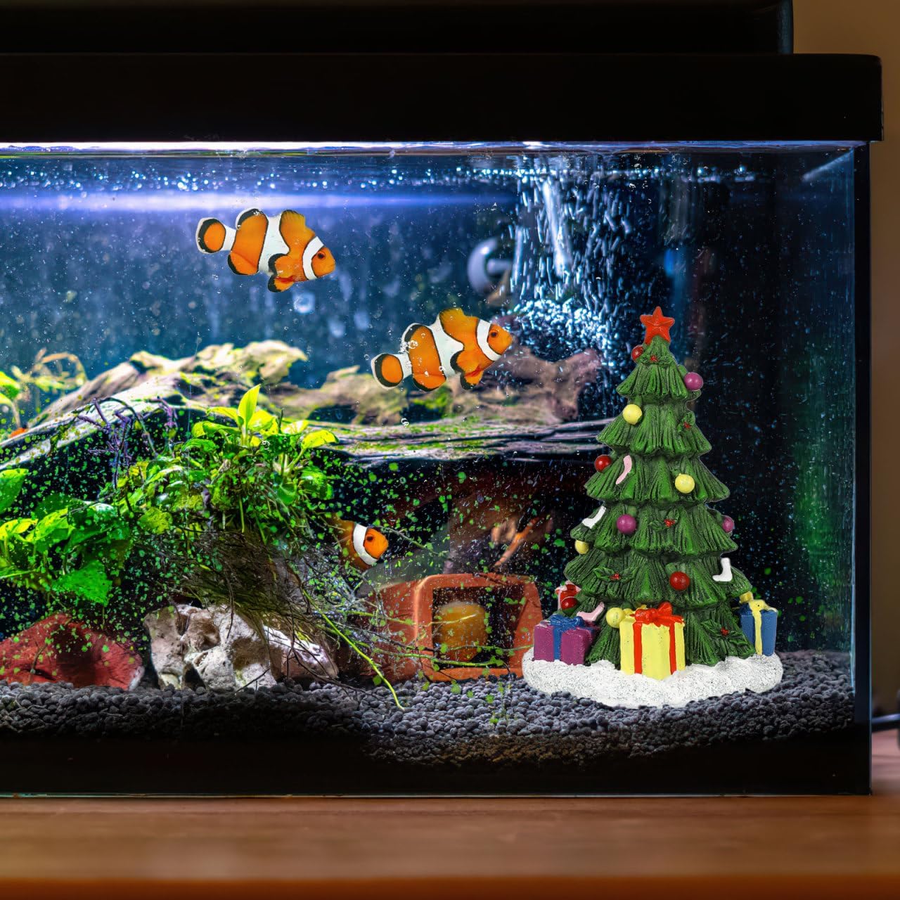 POPETPOP Fish Tank Christmas Tree Decoration - Artificial Resin Christmas Aquarium Decoration, Tree Aquarium Ornament for Betta Hiding, Holiday