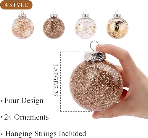 Miniatura 9 de Gvanca Adornos de bolas de Navidad irrompibles de plástico transparente con relleno delicado de 2.362 in2.36 pulgadas (paquete de 30 unidades, color