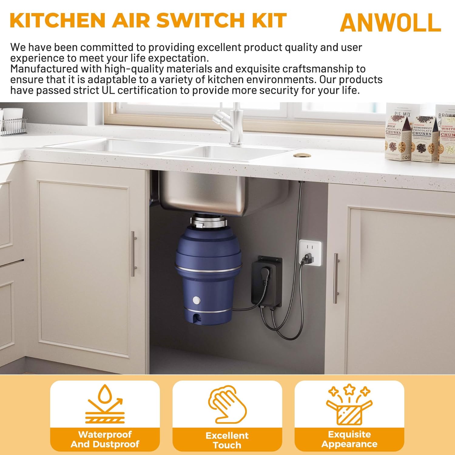 Garbage Disposal Air Switch Kit - UL Listed, Professional Sink Top On/Off Button, Champagne Bronze Finish, Compatible with Delta Faucet, Universal Fit for All Garbage Disposals