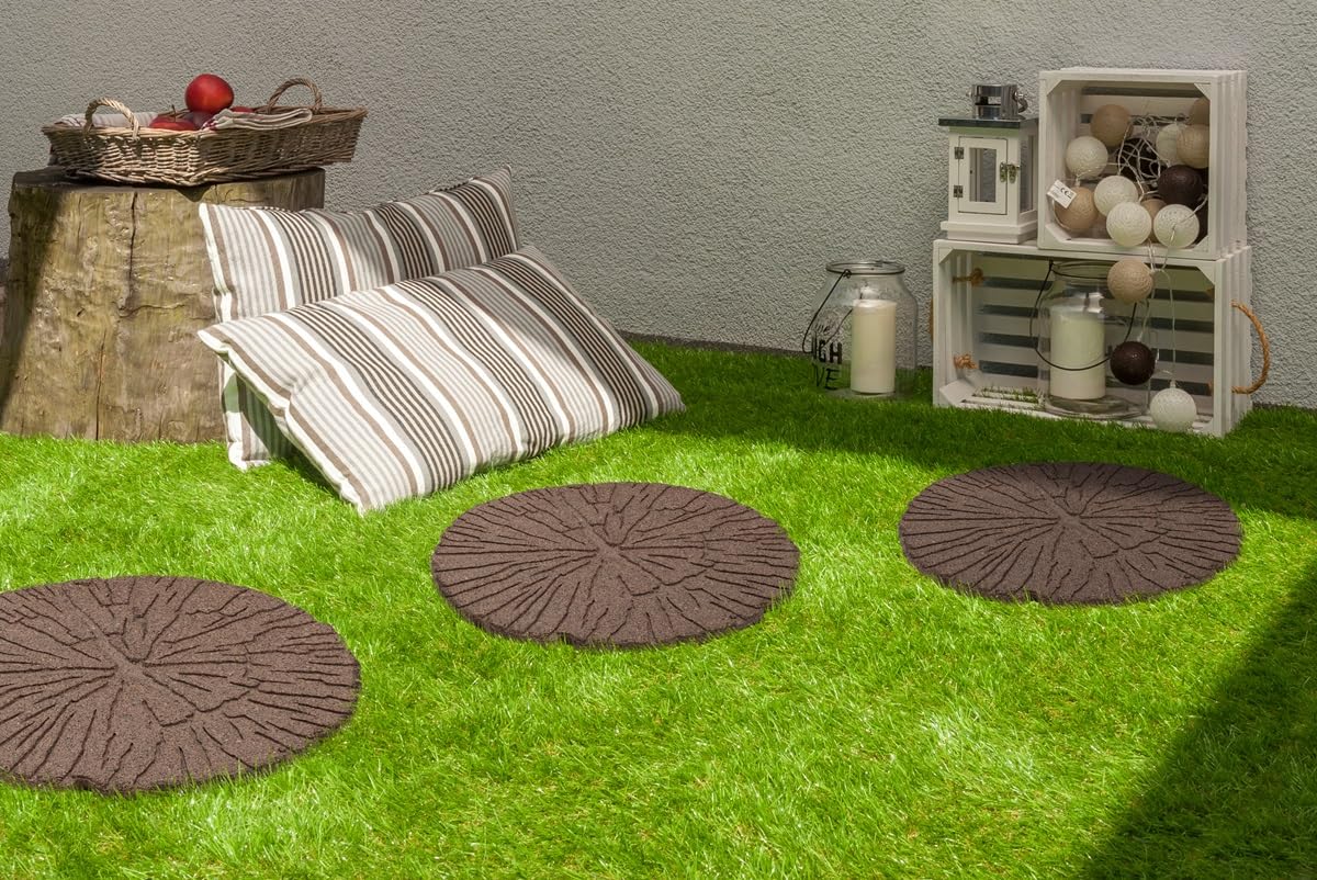 Trittstein, Gartenplatte 2 Stück, Gehwegplatte in Baumstammoptik, Beetplatte, Baumscheibe aus recyceltem Gummi
