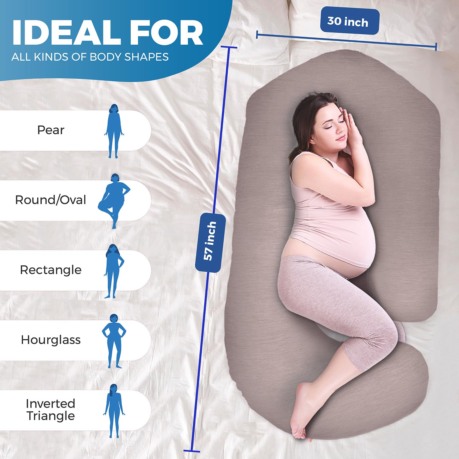 PILLANI Pregnancy Pillows for Sleeping - V C U Shaped Full Body Pillow with Removable Cover, 57inch Cooling Maternity Pillow for Pregnant Women, Support for Back Belly Legs Hip - Pregnancy Must Haves