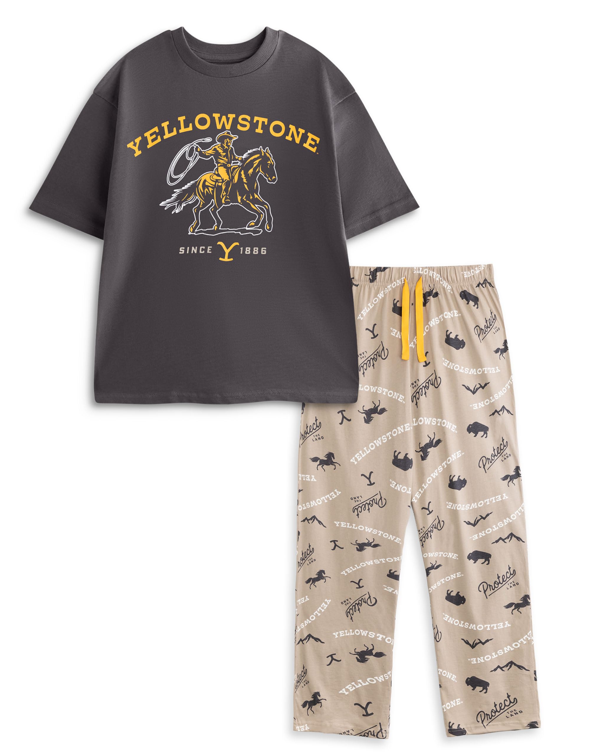 Vanilla Underground Yellowstone Mens Grey Character Short Sleeve Long Leg Pyjama Set (Medium) from B&Q
