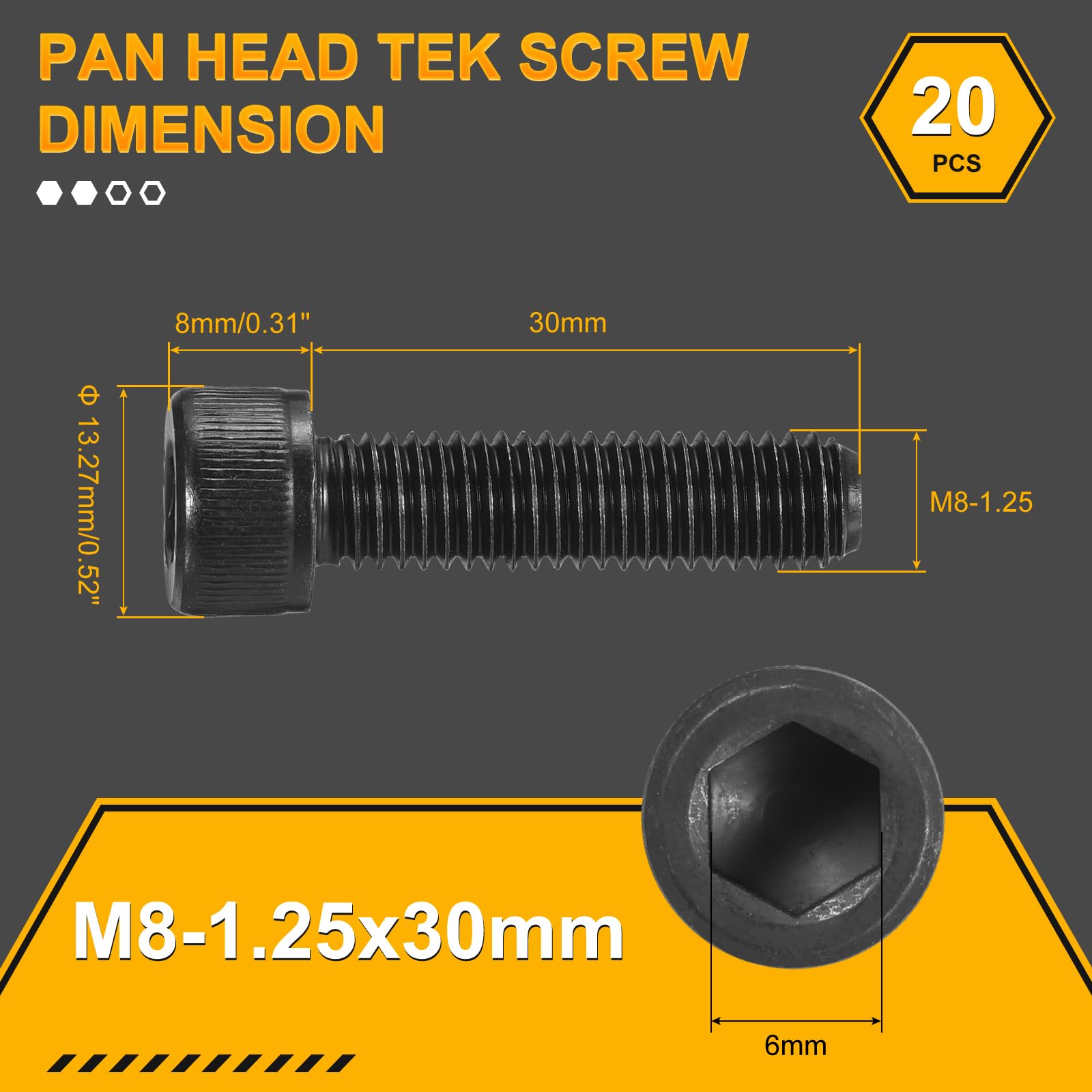 DTGN M8-1.25x30 Socket Head Cap Screws Bolts, 20Pack, Good for Road Bicycle Mountain Bike, Auto, Motorcycle - Image 2