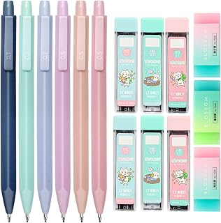 Yeelua 6 Pcs Mechanical Pencil Set, 0.5mm and 0.7mm Colored Propelling Pencil with HB Refills and Rubber Erasers, Cute Mechanical Pencils for Kids Girls Writing