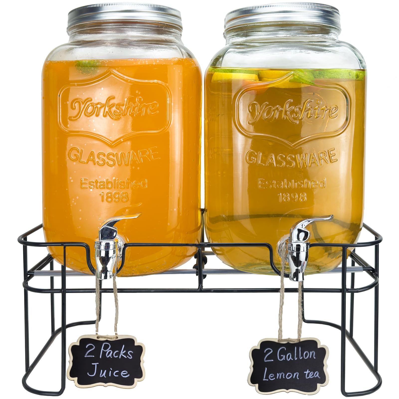 HENABLE 2 Pack Glass Beverage Dispenser