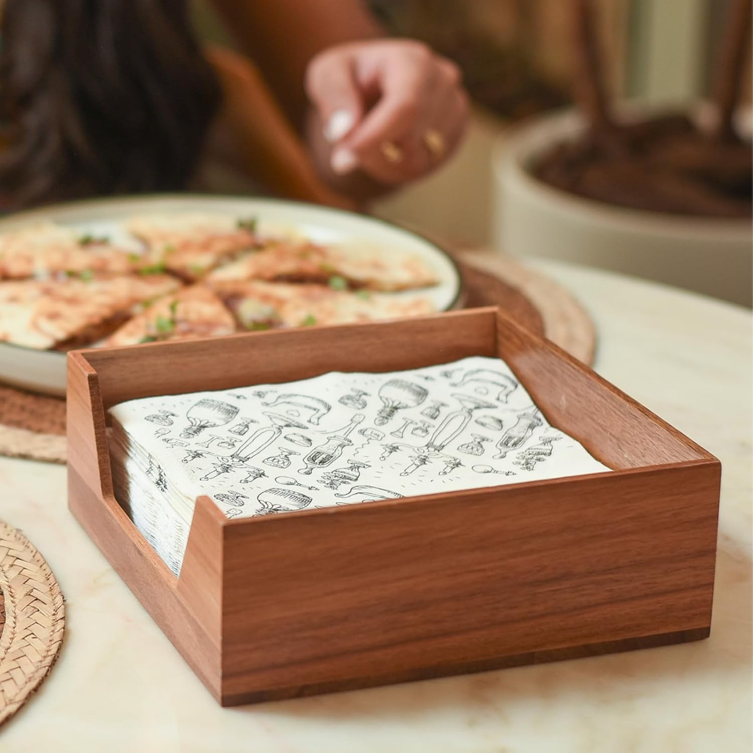 Wooden Napkin Holder for Table, Walnut, Tray, Lunch & Paper Towel Holder (Wood, 7.28 x 7.28)