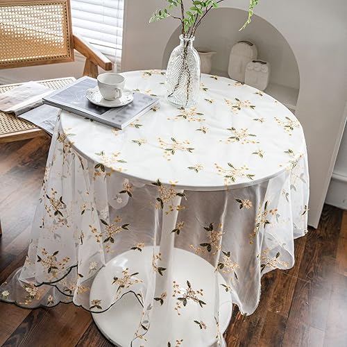 Miniatura 7 de Hsvanyr Mantel cuadrado floral bordado de encaje claro, toalla suave lavable para decoración rústica de recepción, boda, primavera, verano, fiesta