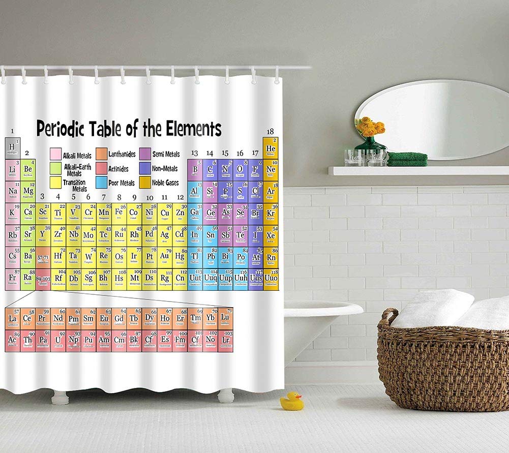 BOYOUTH Chemical Element Pattern Digital Print Shower Curtains for Bathroom Decor,Polyester Waterproof Fabric Bath Curtain with 12 Hooks,70x70 Inches,Multicolor