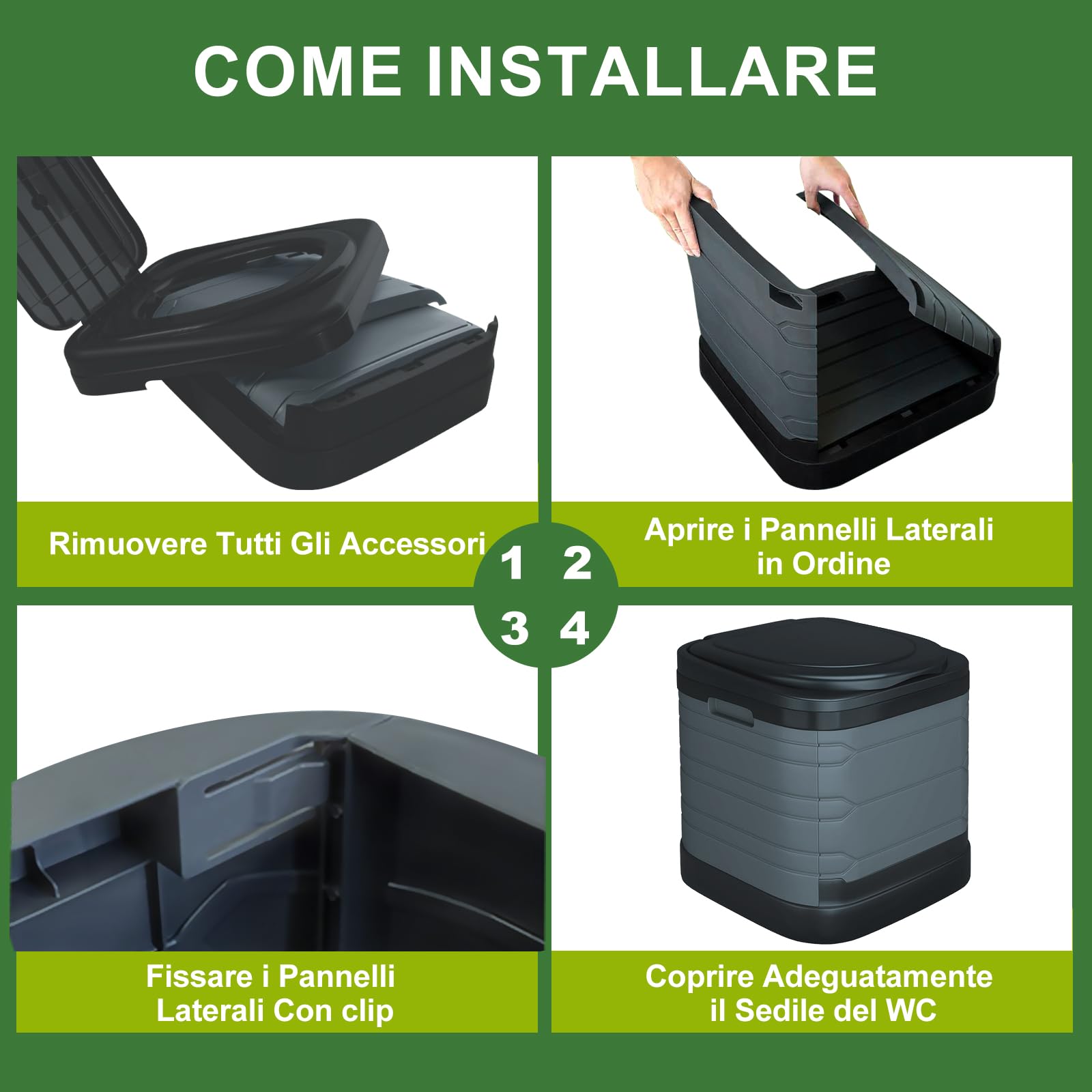 TESPHAN WC Portatile Adulti, Toilette Portatile di Grandi Dimension Pieghevolei, WC Chimico Portatile,42 * 46 * 44 cm