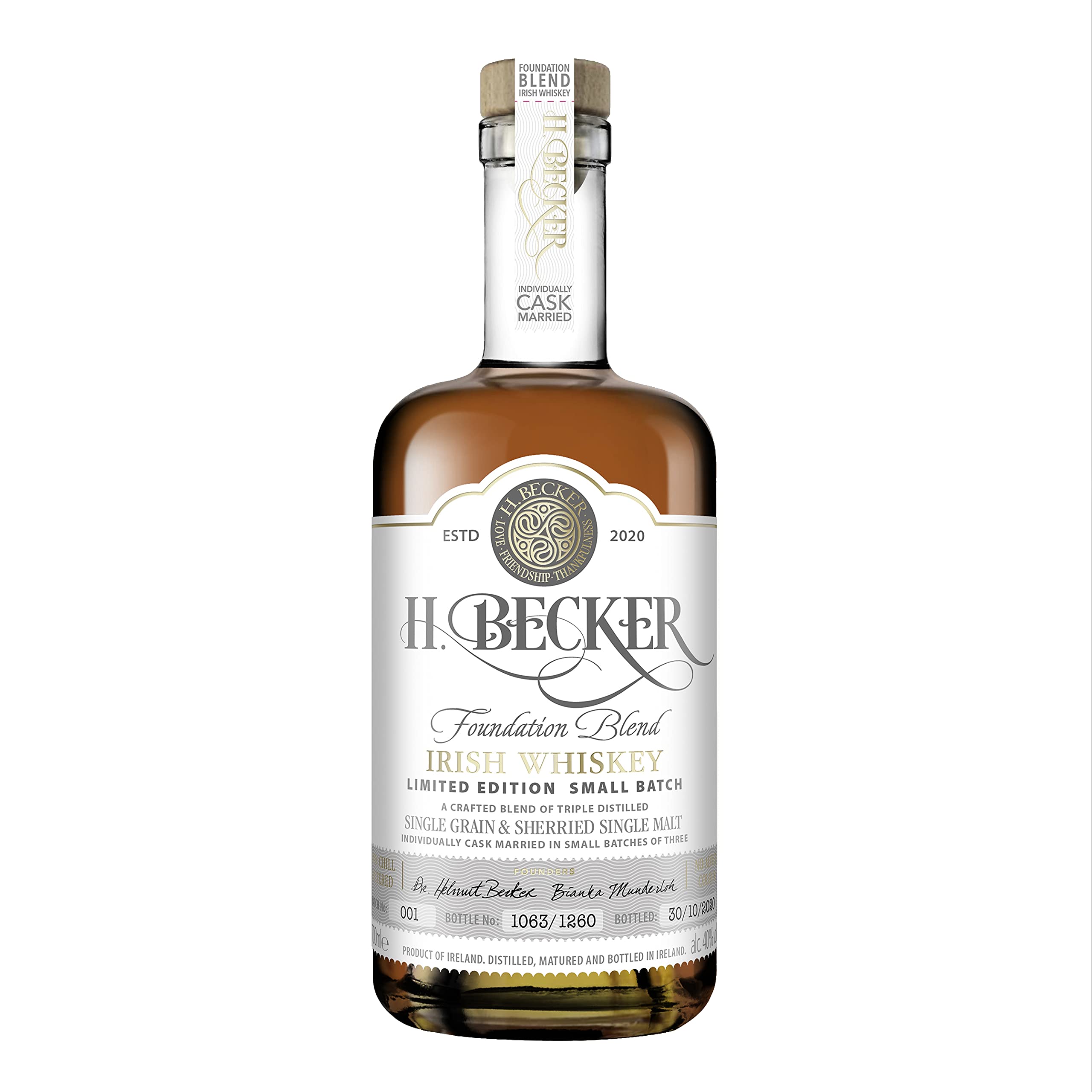 H. Becker Irish Whiskey I Limitierter Small Batch Whiskey I 40% Vol. I 0,7 L