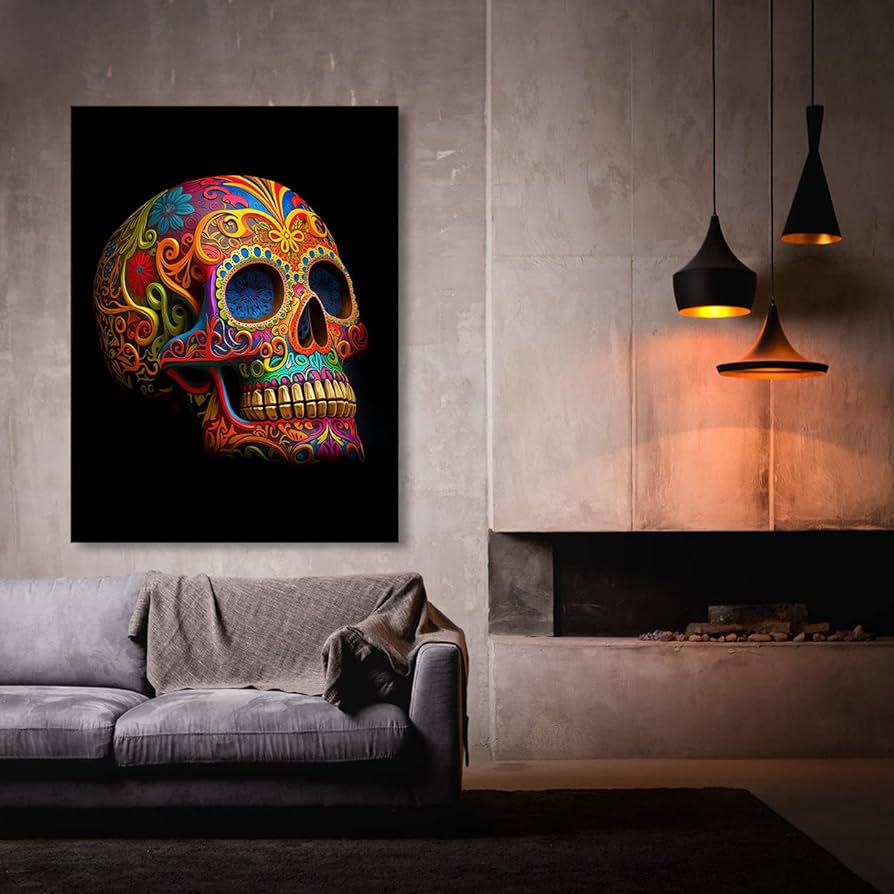 メキシカンスカル ポスター Amazon.co.jp: Sense Canvas Skull カラフル メキシカン